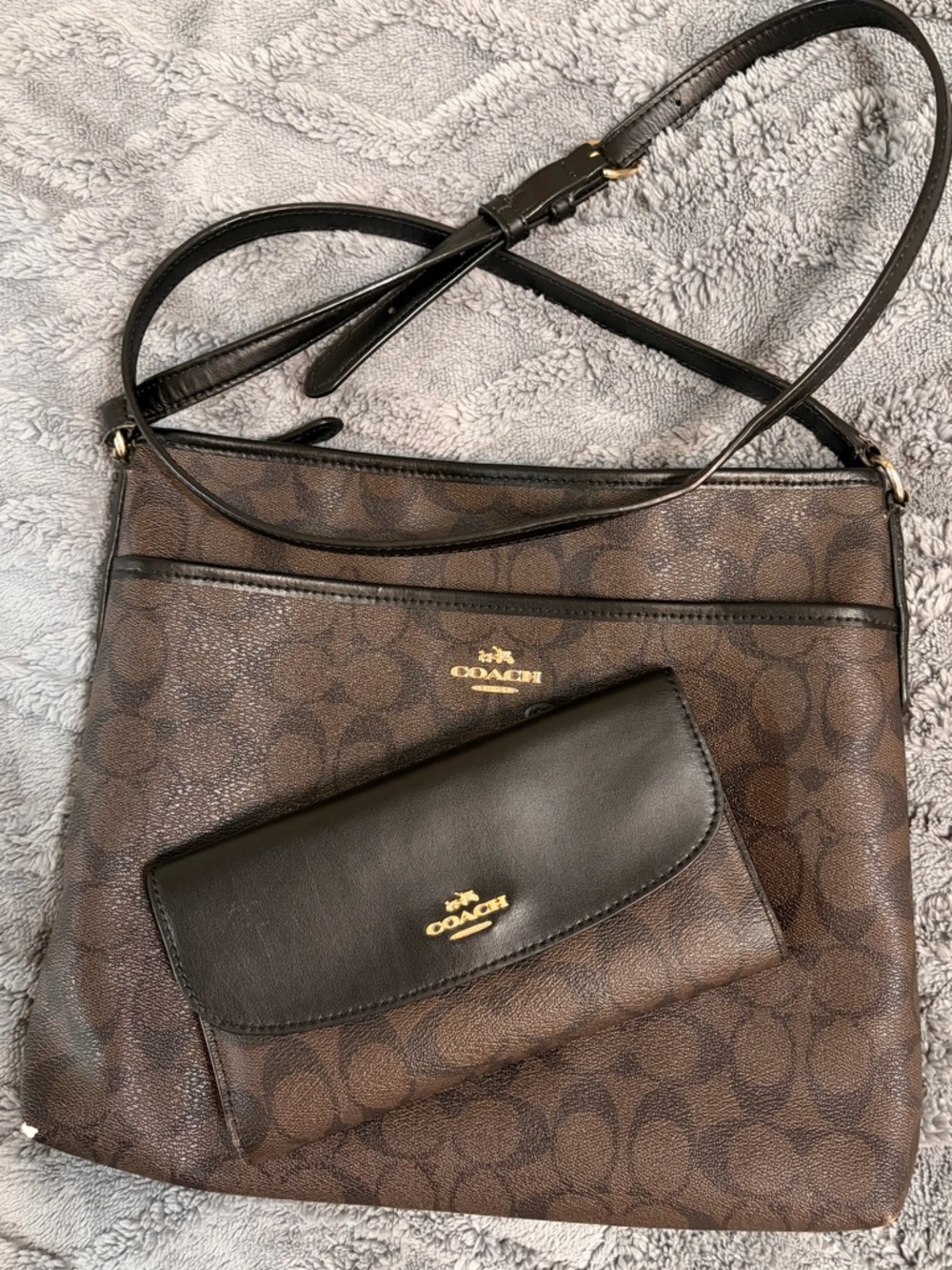 Coach Brown Signature Crossbody with Matching Wallet